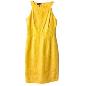 Kristin Davis Sz 4 yellow sheath dress floral haltered knee length textured